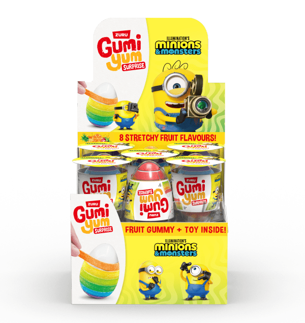 ZURU Gumi Yum Minionki Tęczowe Jajko z Niespodzianką z Owocowymi Żelkami 26g