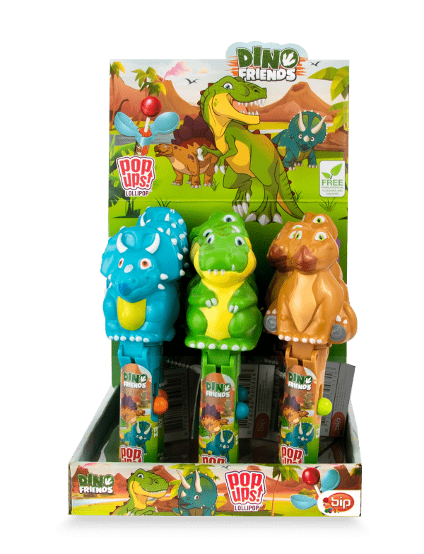 Pop Ups Lollipop Dino Friends Wysuwany Lizak-Zabawka Karton 12 Sztuk