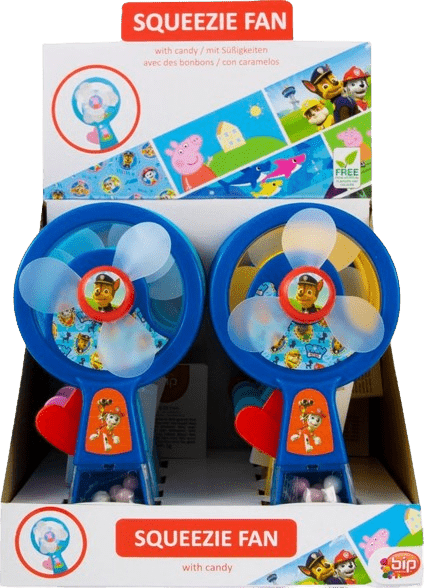 Wiatraczek Squeezie Fan Z Cukierkami Mix Psi Patrol Baby Shark Świnka Peppa Karton 10 x 5g