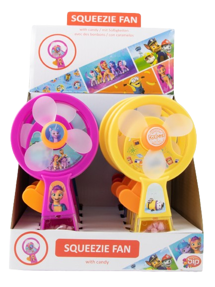 Wiatraczek Squeezie Fan Z Cukierkami Mix Psi Patrol Minionki My Little Pony Karton 10 x 5g