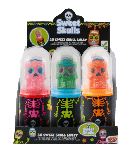 Lizak 3D Sweet Skull Lolly z cukrowym proszkiem na Halloween Karton 12 Sztuk