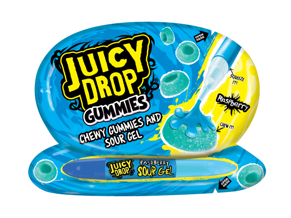 Juicy Drop Gummies Owocowe Żelki Z Kwaśnym Żelem W Pisaku Bazooka Candy 57g