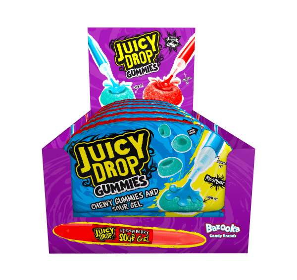 Juicy Drop Gummies Owocowe Żelki Z Kwaśnym Żelem W Pisaku Bazooka Candy 57g