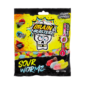 Brain Blasterz Sour Wormz Kwaśne Żelki w Kształcie Robaczków O Smaku Owocowym 100g