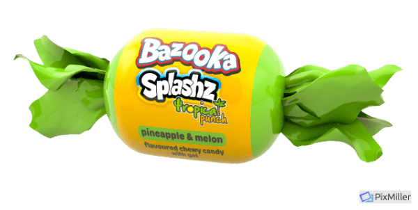Bazooka Splashz Tropical Punch Amerykańskie Owocowe Cukierki-Żujki Bazooka Candy Mega Paka 120g