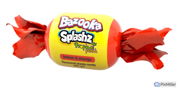 Bazooka Splashz Tropical Punch Amerykańskie Owocowe Cukierki-Żujki Bazooka Candy Mega Paka 120g