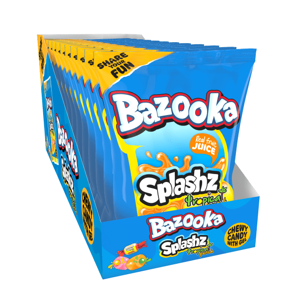 Bazooka Splashz Tropical Punch Amerykańskie Owocowe Cukierki-Żujki Bazooka Candy Mega Paka 120g