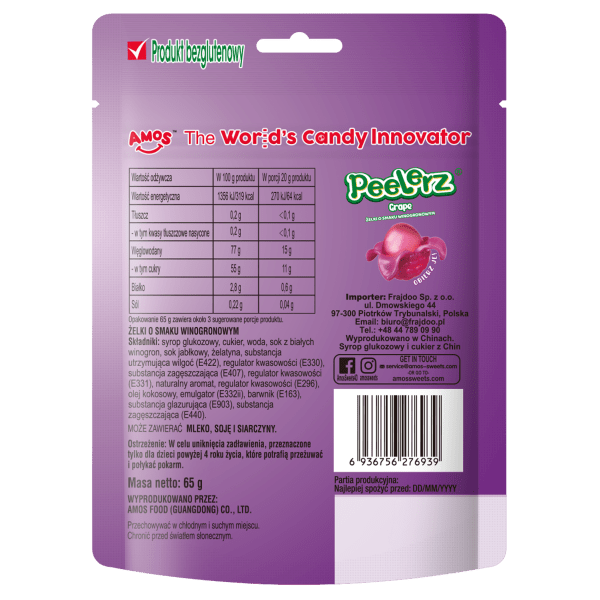 Amos Peelerz Grape Obieralne Żelki w Kształcie Winogrona 65g
