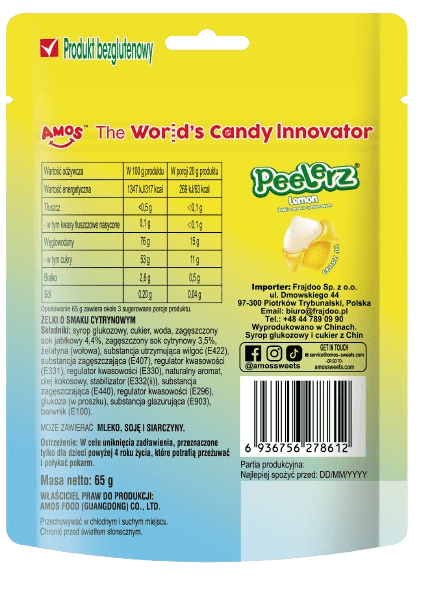 Amos Peelerz Lemon Obieralne Żelki w Kształcie Cytryny 65g