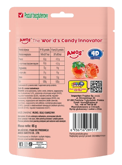 Amos Żelki Truskawki 4D Fruit Gummy Strawberry Burst 65g
