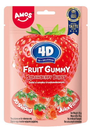 Amos Żelki Truskawki 4D Fruit Gummy Strawberry Burst 65g Amos Żelki Truskawki 4D Fruit Gummy Strawberry Burst 65g