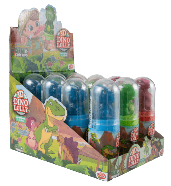 3D Dino Lolly Lizak w kształcie dinozaura z figurką - niespodzianką 20g