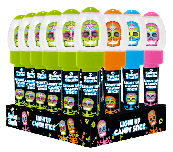 Sweet Skulls Świecąca Tuba Z Owocowymi Mini-Cukierkami Na Halloween 10g
