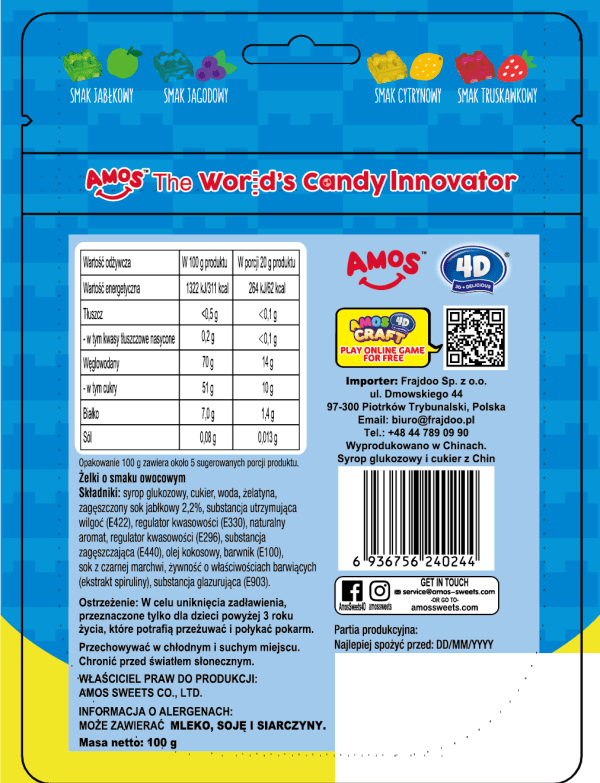Amos Żelki Klocki 4D Do Budowania Gummy Blocks 100g
