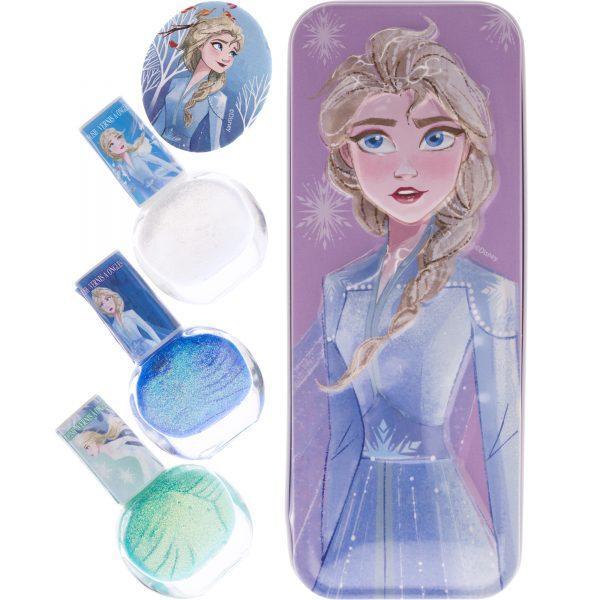 Kraina lodu Frozen zestaw lakierów do paznokci z ozdobną puszką