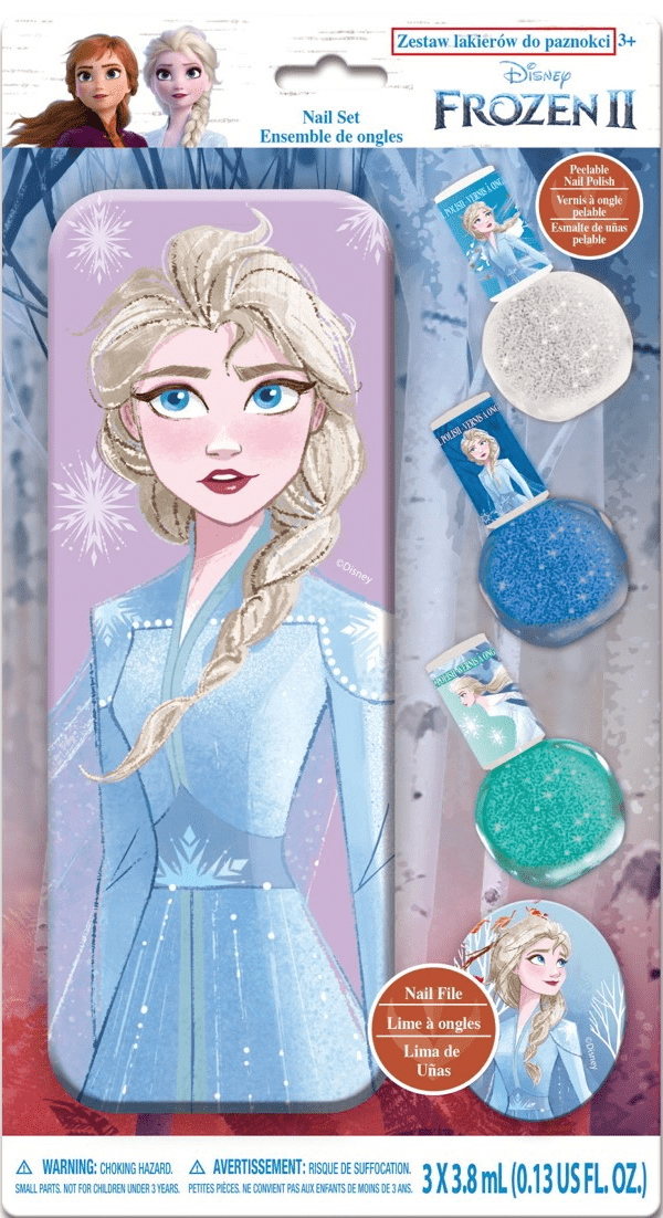 Kraina lodu Frozen zestaw lakierów do paznokci z ozdobną puszką