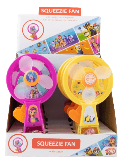 Wiatraczek Squeezie Fan Z Cukierkami Mix Psi Patrol Minionki My Little Pony Karton 10 x 5g
