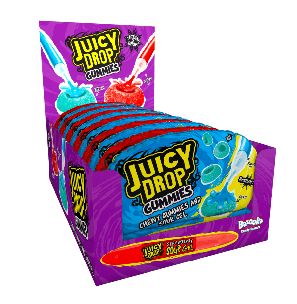 Juicy Drop Gummies Owocowe Żelki Z Kwaśnym Żelem W Pisaku Bazooka Candy 57g