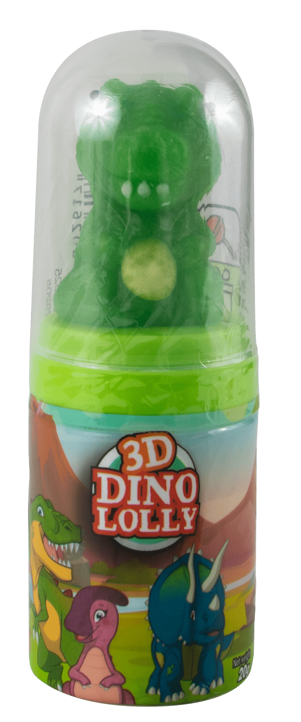 3D Dino Lolly Lizak w kształcie dinozaura z figurką - niespodzianką 20g