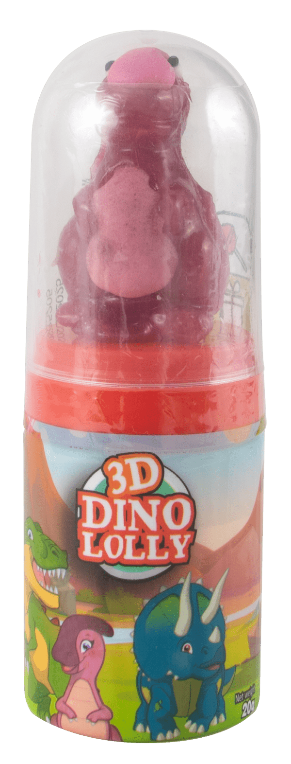 3D Dino Lolly Lizak w kształcie dinozaura z figurką - niespodzianką 20g