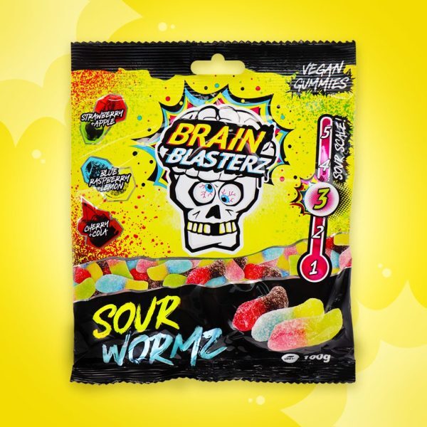 Brain Blasterz Sour Wormz Kwaśne Żelki w Kształcie Robaczków O Smaku Owocowym 100g