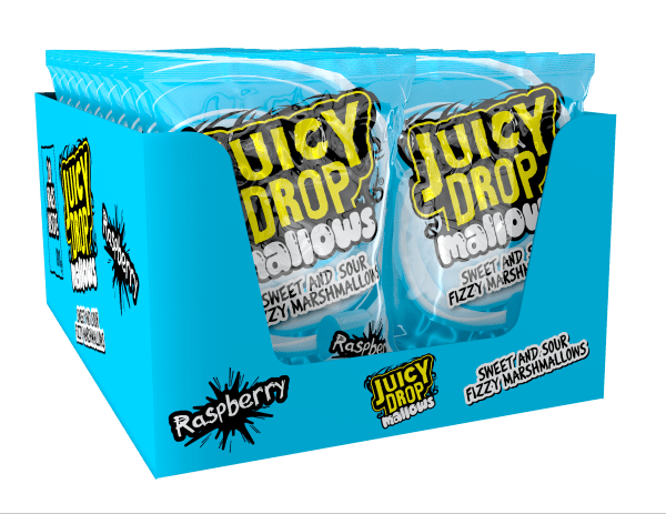 Juicy Drop Mallows Pianki Marshmallows o Smaku Malinowym w Kwaśnej Musującej Posypce 100g