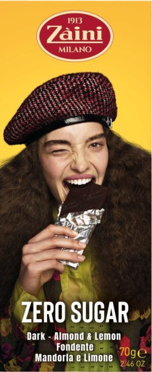 Czekolada Gorzka Smakowa Zaini ZERO SUGAR DARK ALMOND & LEMON Bez Cukru 70g Czekolada Gorzka Smakowa Zaini ZERO SUGAR DARK ALMOND & LEMON Bez Cukru 70g