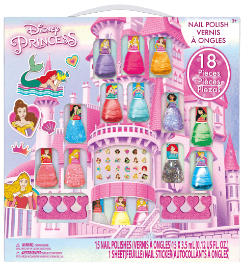 Disney Księżniczki mega zestaw 15 lakierów do paznokci z separatorami i naklejkami
