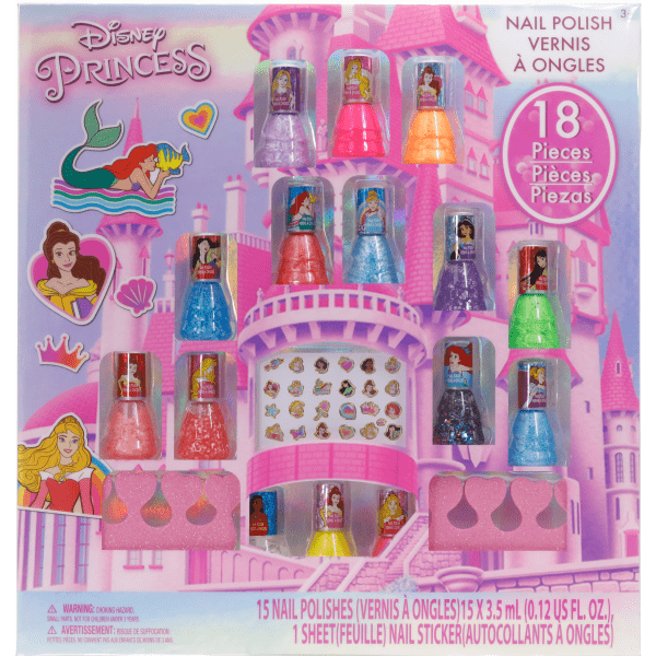 Disney Księżniczki mega zestaw 15 lakierów do paznokci z separatorami i naklejkami