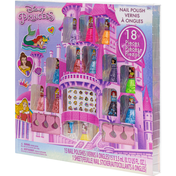 Disney Księżniczki mega zestaw 15 lakierów do paznokci z separatorami i naklejkami
