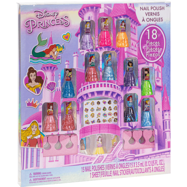 Disney Księżniczki mega zestaw 15 lakierów do paznokci z separatorami i naklejkami