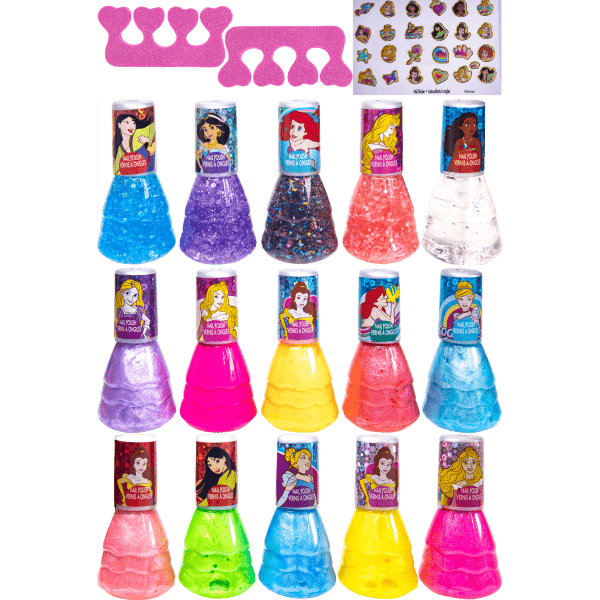 Disney Księżniczki mega zestaw 15 lakierów do paznokci z separatorami i naklejkami