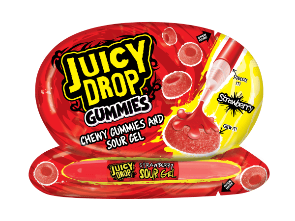 Juicy Drop Gummies Owocowe Żelki Z Kwaśnym Żelem W Pisaku Bazooka Candy 57g