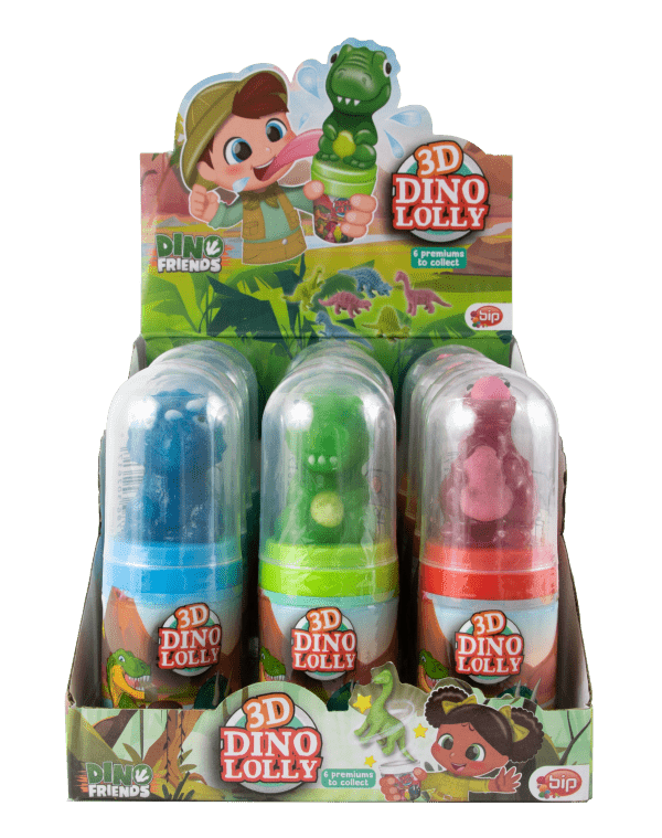3D Dino Lolly Lizak w kształcie dinozaura z figurką - niespodzianką 20g