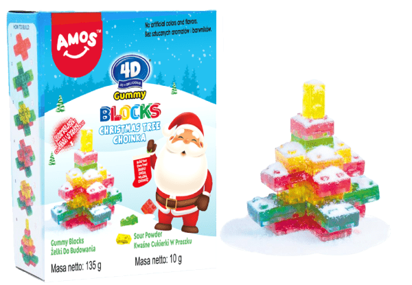 Amos Owocowe Żelki Gummy Blocks Christmas Tree Choinka Do Budowania 145g