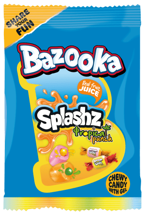 Bazooka Splashz Tropical Punch Amerykańskie Owocowe Cukierki-Żujki Bazooka Candy Mega Paka 120g