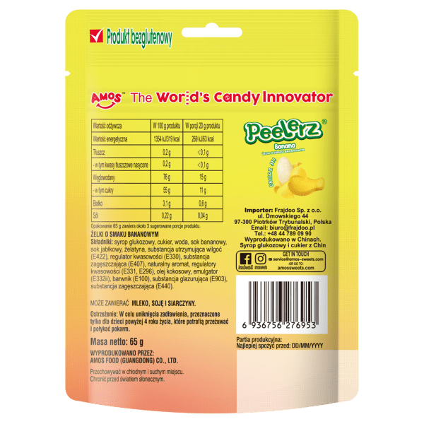Amos Peelerz Banana Obieralne Żelki w Kształcie Banana 65g