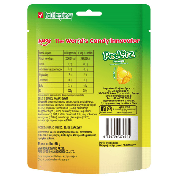 Amos Peelerz Pineapple Obieralne Żelki w Kształcie Ananasów 65g