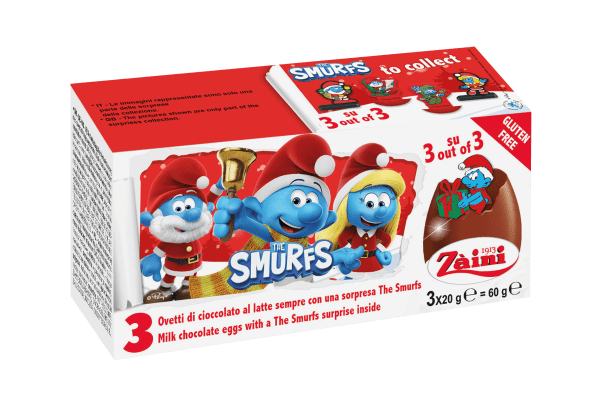 Czekoladowe jajko niespodzianka 3pak 60g Smerfy Edycja Świąteczna na Boże Narodzenie